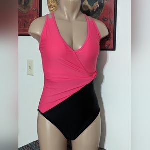 NWT GRACE KARIN Women's One Piece Swimsuit Two Tone Monokini With Black Sarong